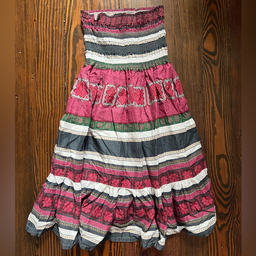 Moda International Floral Striped Strapless Dress (S)